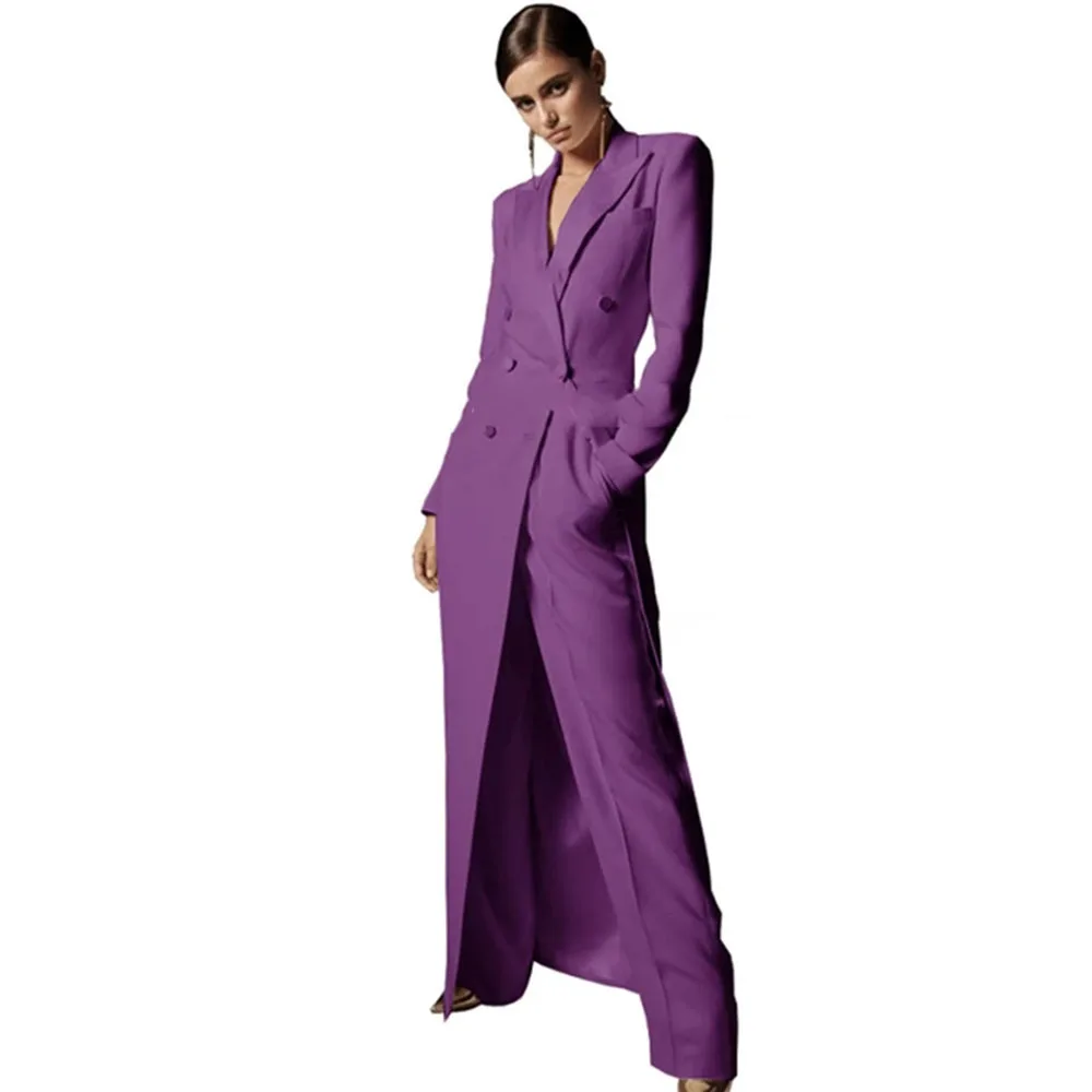 Costumes élégants pour femmes, manteau long à double boutonnage, coupe couvertes, robe de soirée, blazer et pantalon personnalisés, 2 pièces, 2025