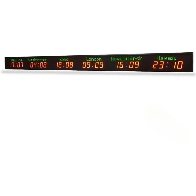 LED Wall Mounted World Clock 6 City Time Zone Big Size Display for Hotels Enterprises International Airports