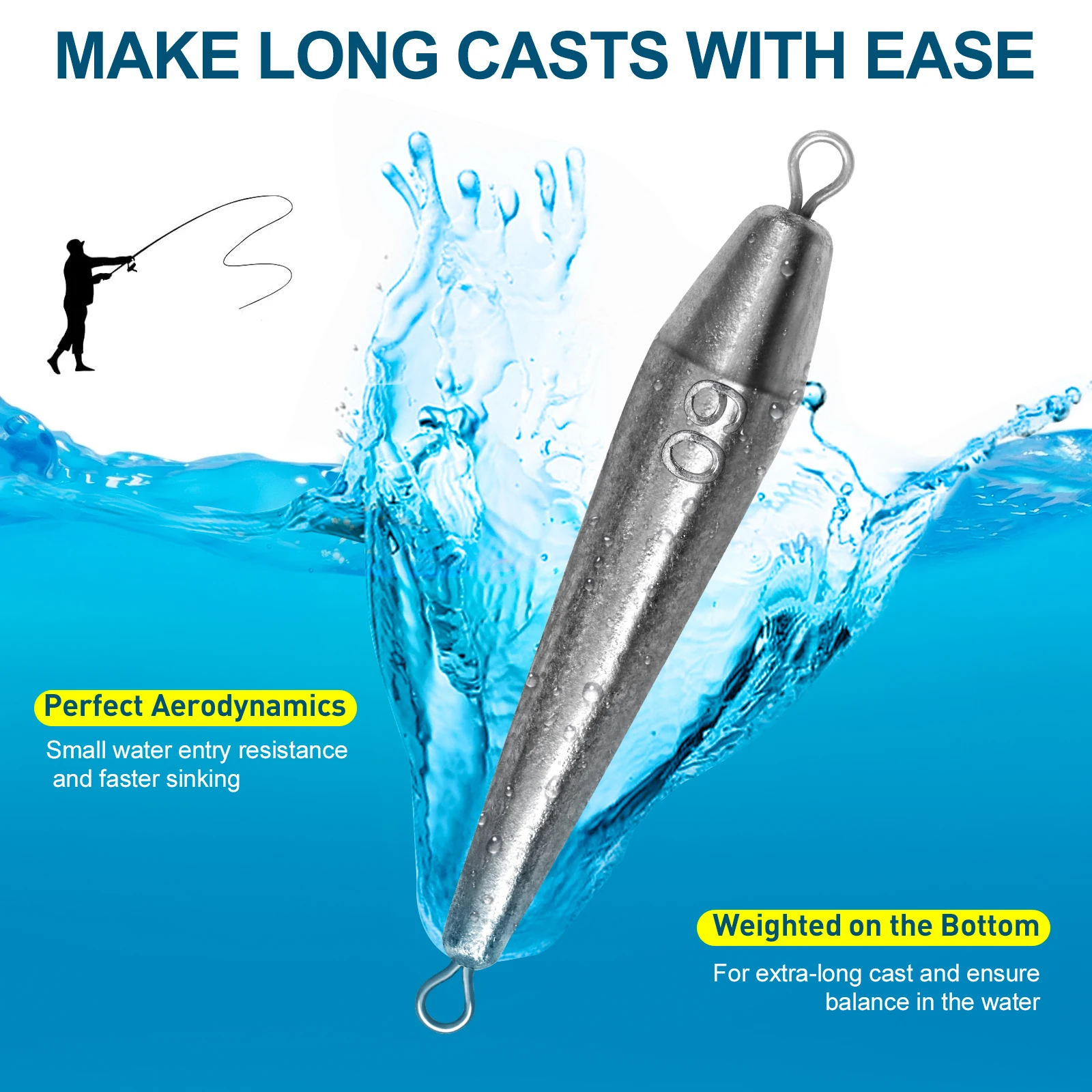THKFISH Fishing Weights Inline Trolling Sinkers Fishing Lead Weight 30g-100g Saltwater Freshwater Double Ringed Torpedo Sinker