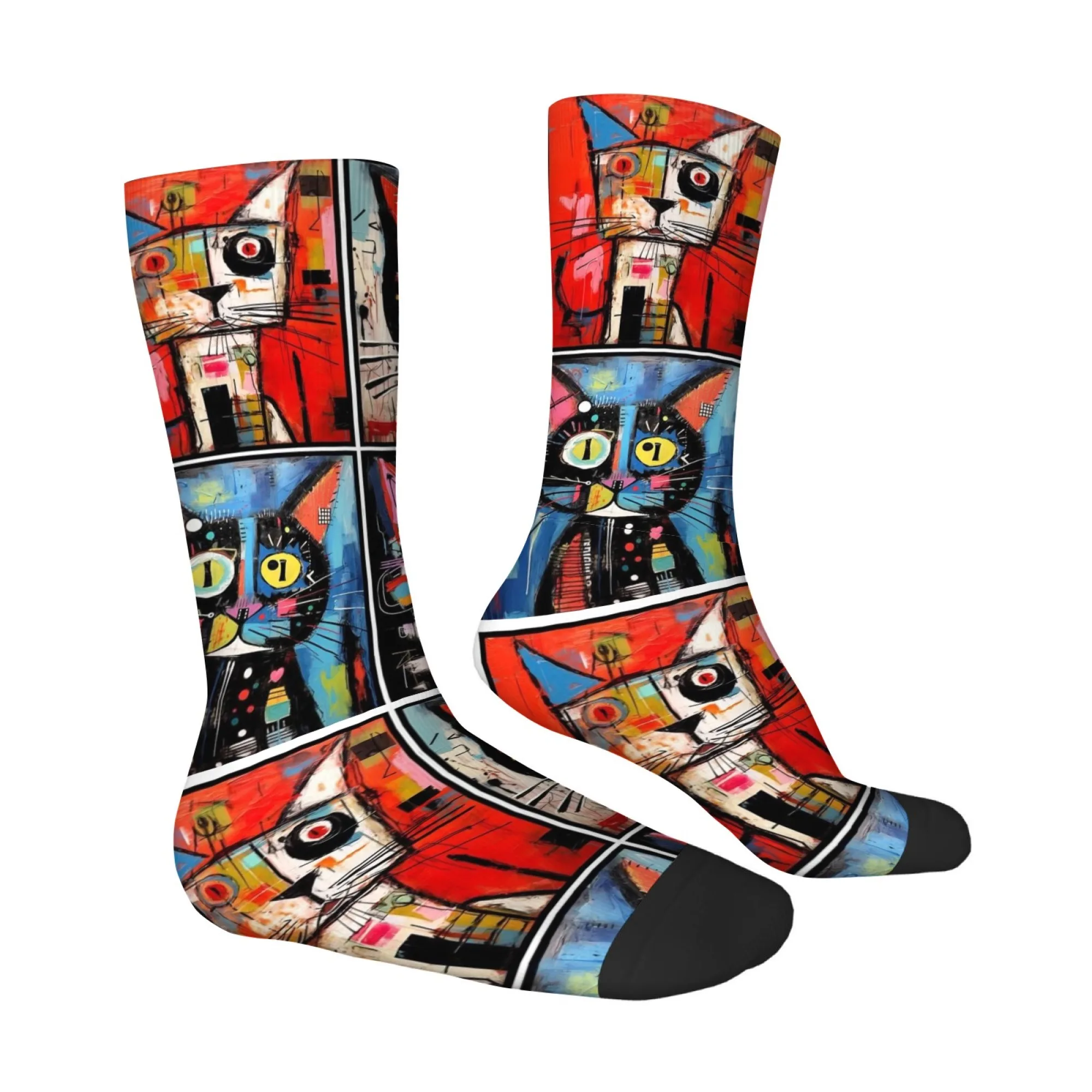 

Unisex Modern Art Abstract Cat Print Mid-calf Socks Eye-catching Color-blocked Avant-garde Style Perfect for Gallery Visits