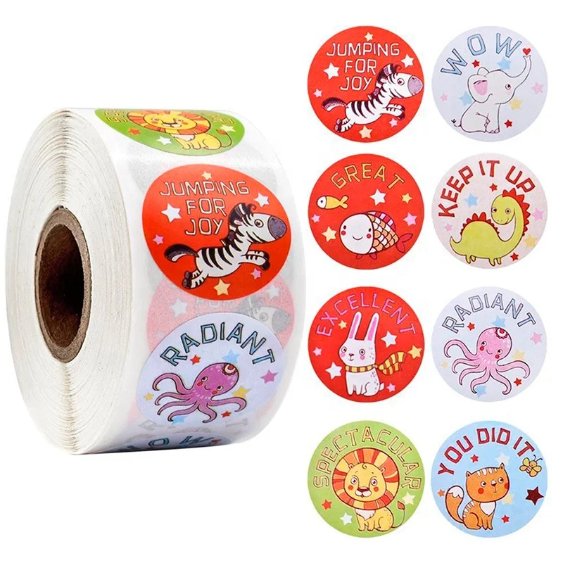 20 0 pieces.Custom.Adhesive Child Cartoon Vinyl Waterproof Sticker Roll Custom Printing Logo Label Stickers Dinosaur Stickers Ro