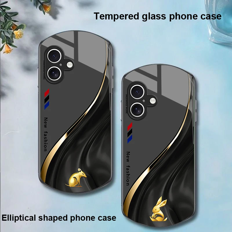 Flowing pattern For Apple iPhone 16 11 13 15 14 Pro Max 12 Mini 7 8 Plus XR X XS Elliptical shaped tempered glass phone case