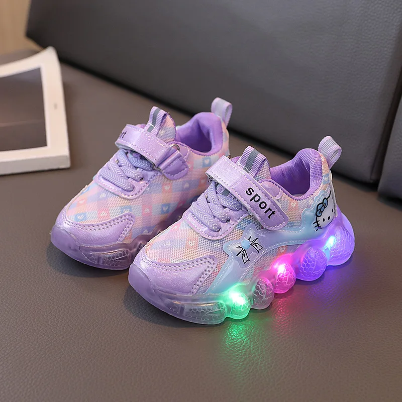 Cute Hello Kitty Casual Shoes for Baby Girl Children Led Light Sneakers Kids Shoes Toddler Walking Shoes Kids Anti-slip Shoes