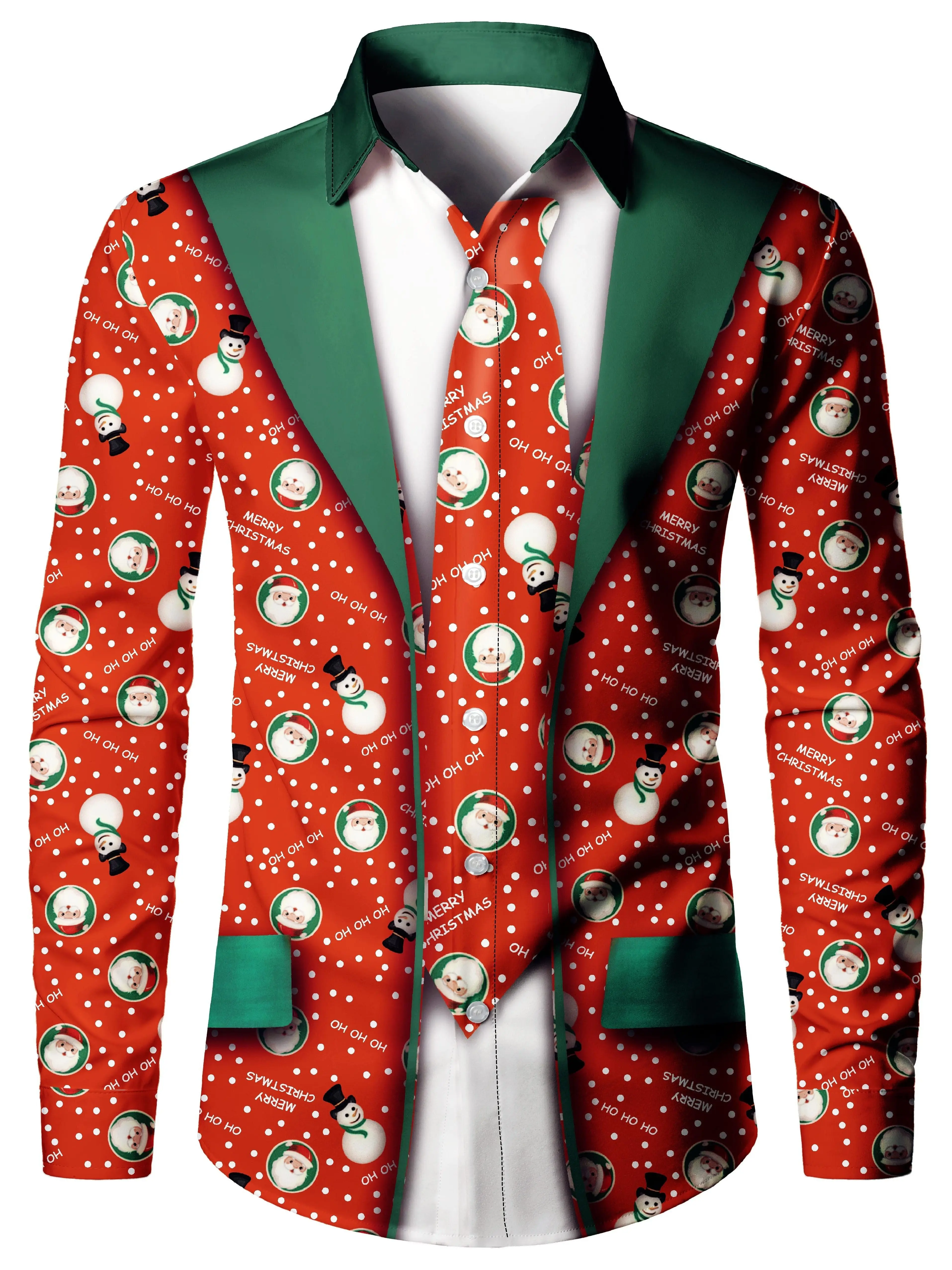 

Christmas Style Men's Stylish Long Sleeve Shirt Breathable Tops Christmas Themed Pattern Full Sleeve Shirts Turn-Down Collar