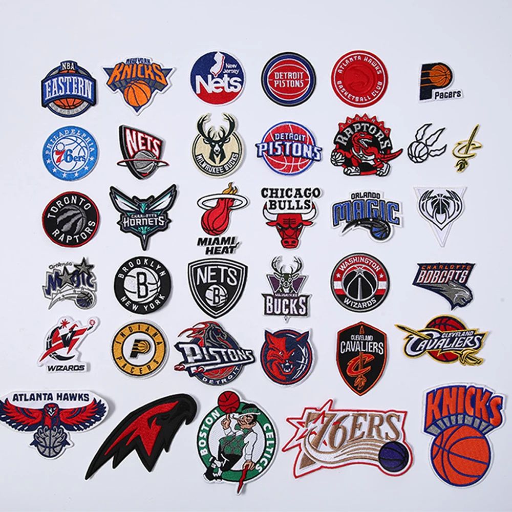 Basketball team hot stamping embroidered fabric, clothing patches, team logo, embroidered badge, team emblem