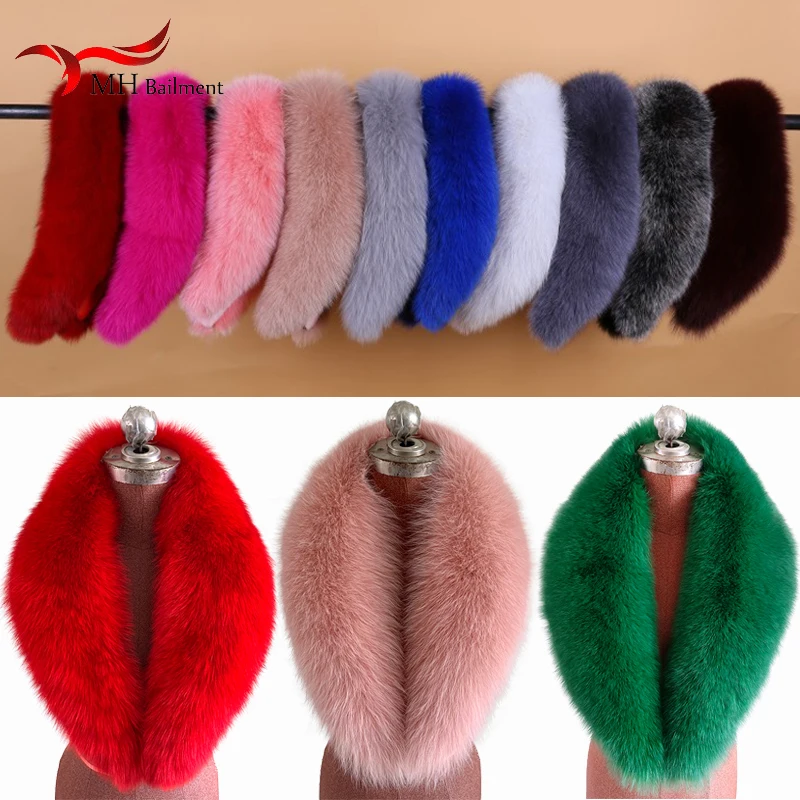 100% Real Fox Fur Collar Women Fashion Autumn Winter Warm Shawl Large Size Neck Warmer Fur Scarf Scarves Jacket Coat Universal