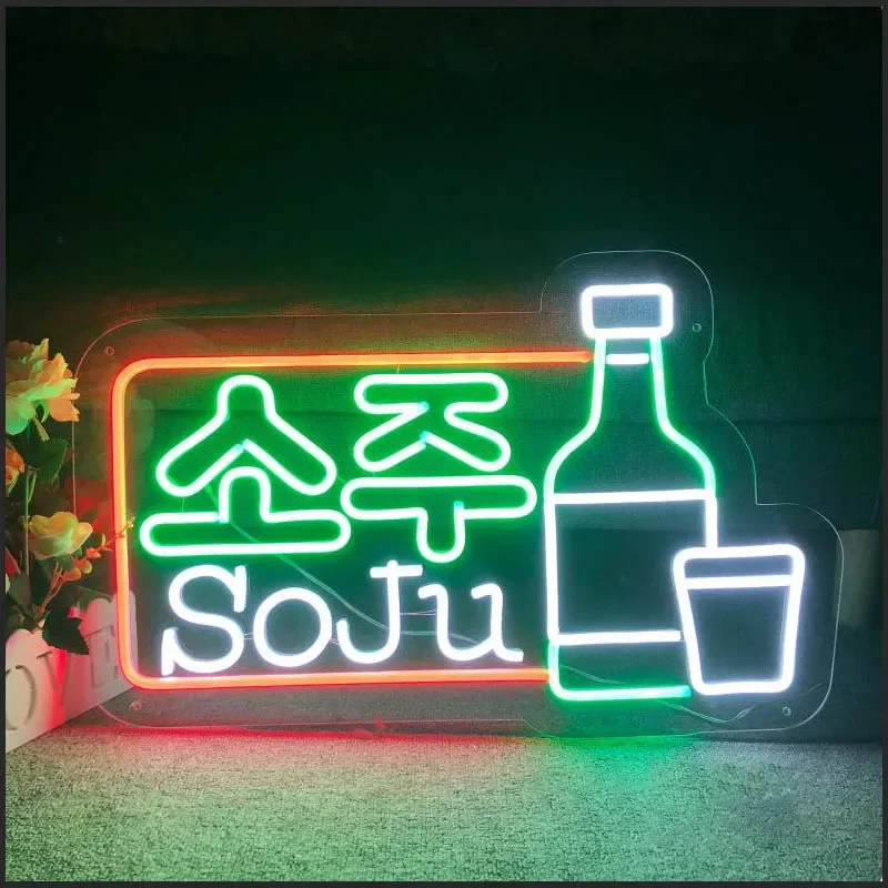 Soju Korean Neon Bar Sign Pub Music Bar Decor LED Light Sign Home Bar Wall Decoration Party Decor Itaewon Class Neon Lightr Kore