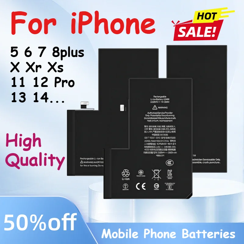 Mobile Phone Batteries For Apple 5 6 S 7 8plus X Xr Xs Max 11 12 Pro 13 14 plus Replacement Bateria For iphone 7 batteries