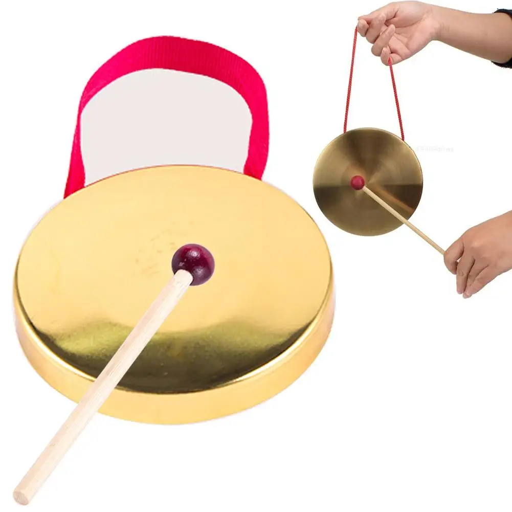 

Hand Gong With Wooden Stick Copper Gongs Children Toy Traditional Chinese Folk Percussion Musical Instrument