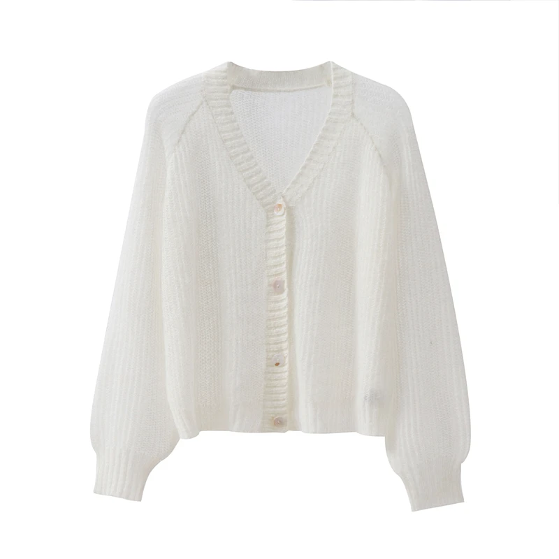 Early spring and early autumn thin mohair knitted cardigan wool shell button top slightly transparent cover