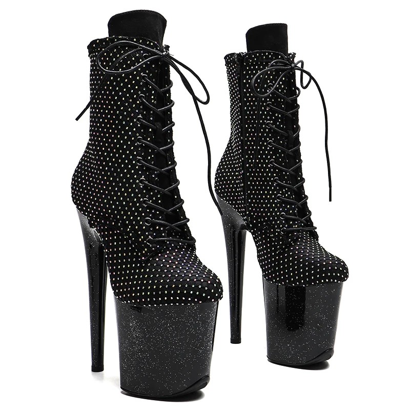 Leecabe  20CM/8inches Suede with  rhinestone upper  High Heel   platform Boots Trend fashion stripper heel  Pole Dance boots