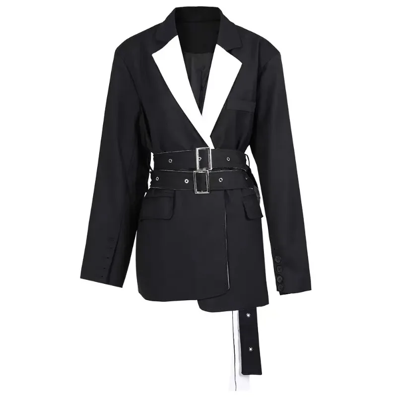 

SuperAen Original Design Spring and Autumn New Casual Suit Women Coat Unique Design Lace Up Loose Blazer