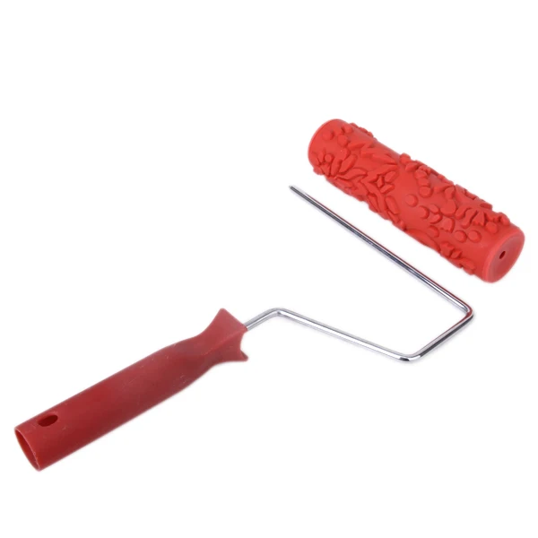 7-inch Painting Decoration Empaistic Wooden Grain Floral Pattern Painting Roller with Plastic B, 17.9x5.2cm