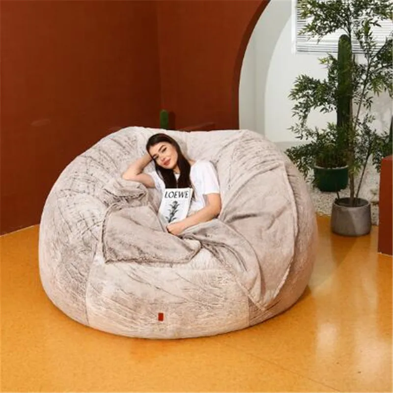 Sale 7FT Fluffy Fur Sofas Cover puff Sofa Chairs Lounger Seat Bean Bag Pouf Puff Couch Cover Without Fille Dropshipping