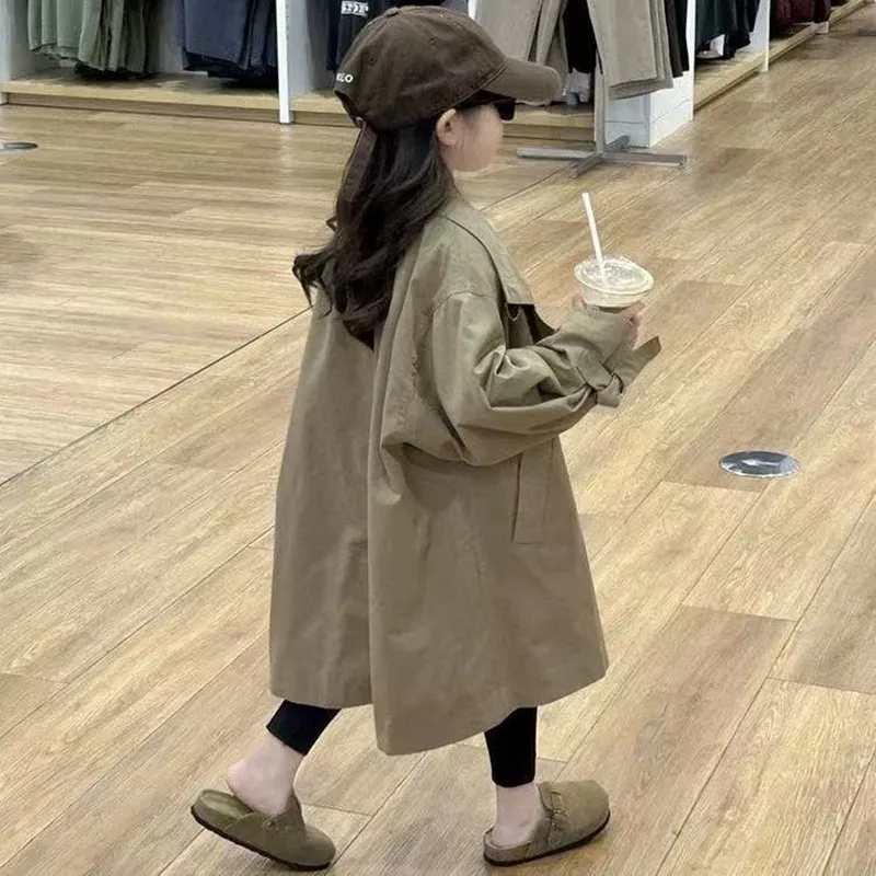 

Kids Girls Trench Coat Spring and Autumn Korean Version Children's Loose Casual Fashion British style Khaki Jacket 110-150CM