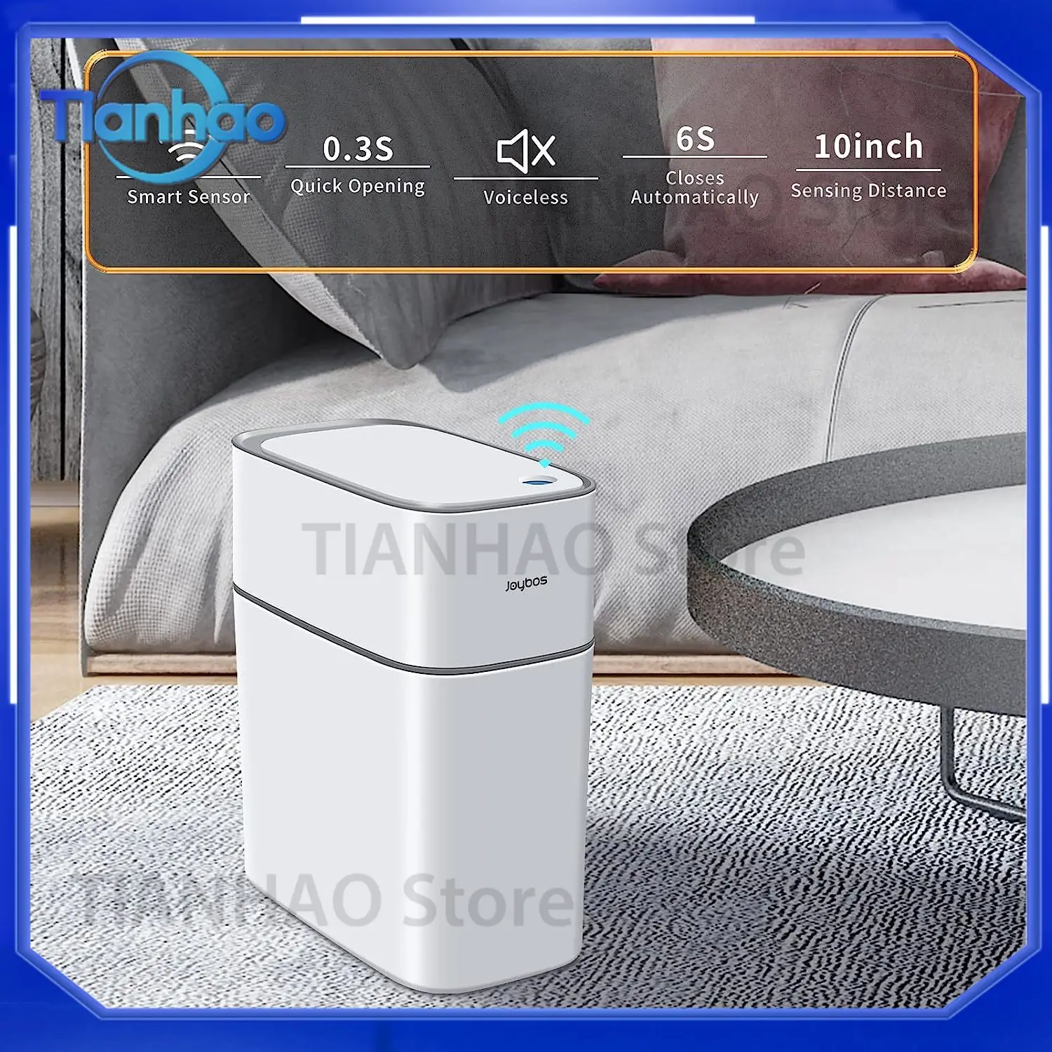 Intelligent Sensor Trash Can for Joybos ABS Rectangular Indoor Outdoor Bedroom Bathroom Modern Design