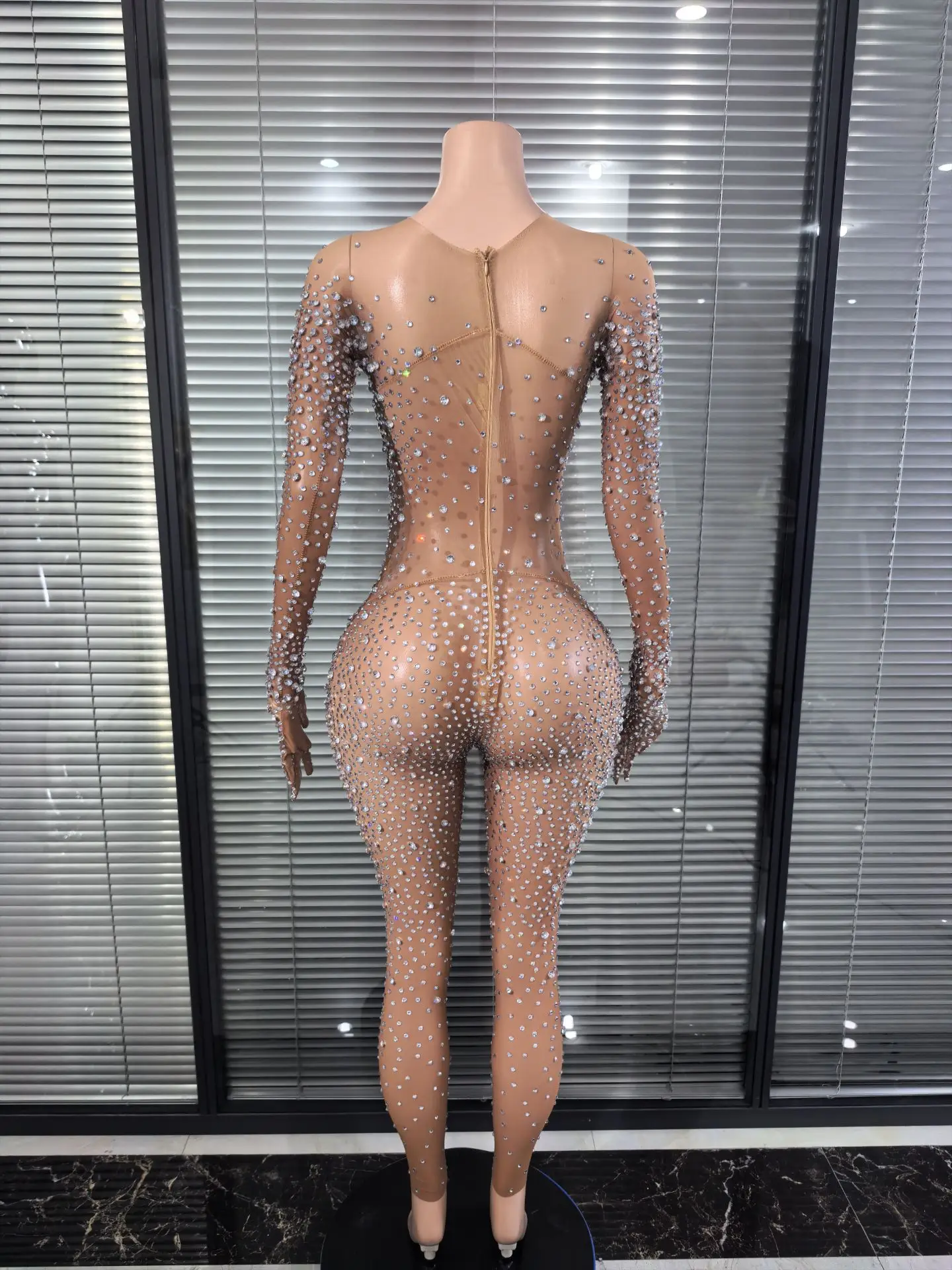 ساطع الراين المرأة طويلة الأكمام مثير شبكة انظر من خلال ثوب بودي كون احتفال ملهى ليلي حزب بار راقصة الزي