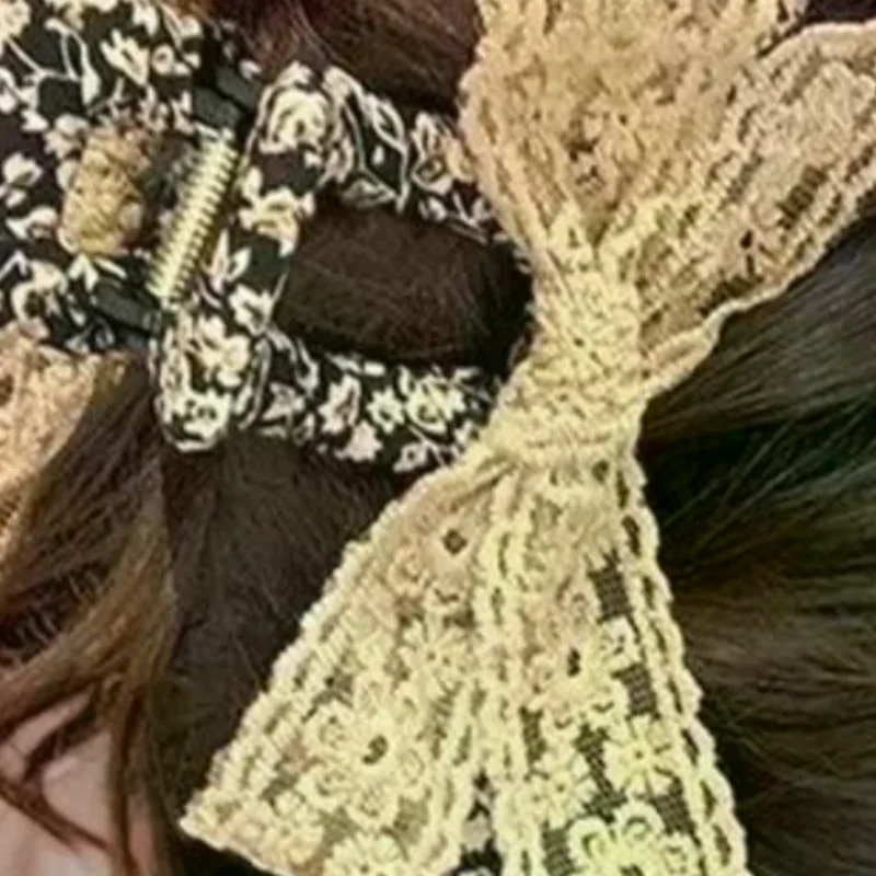 

French Vintage Floral Lace Butterfly Knot Hair Clip Large Shark Clamp Sweet Girl Gentle Style Hair Accessories Headwear