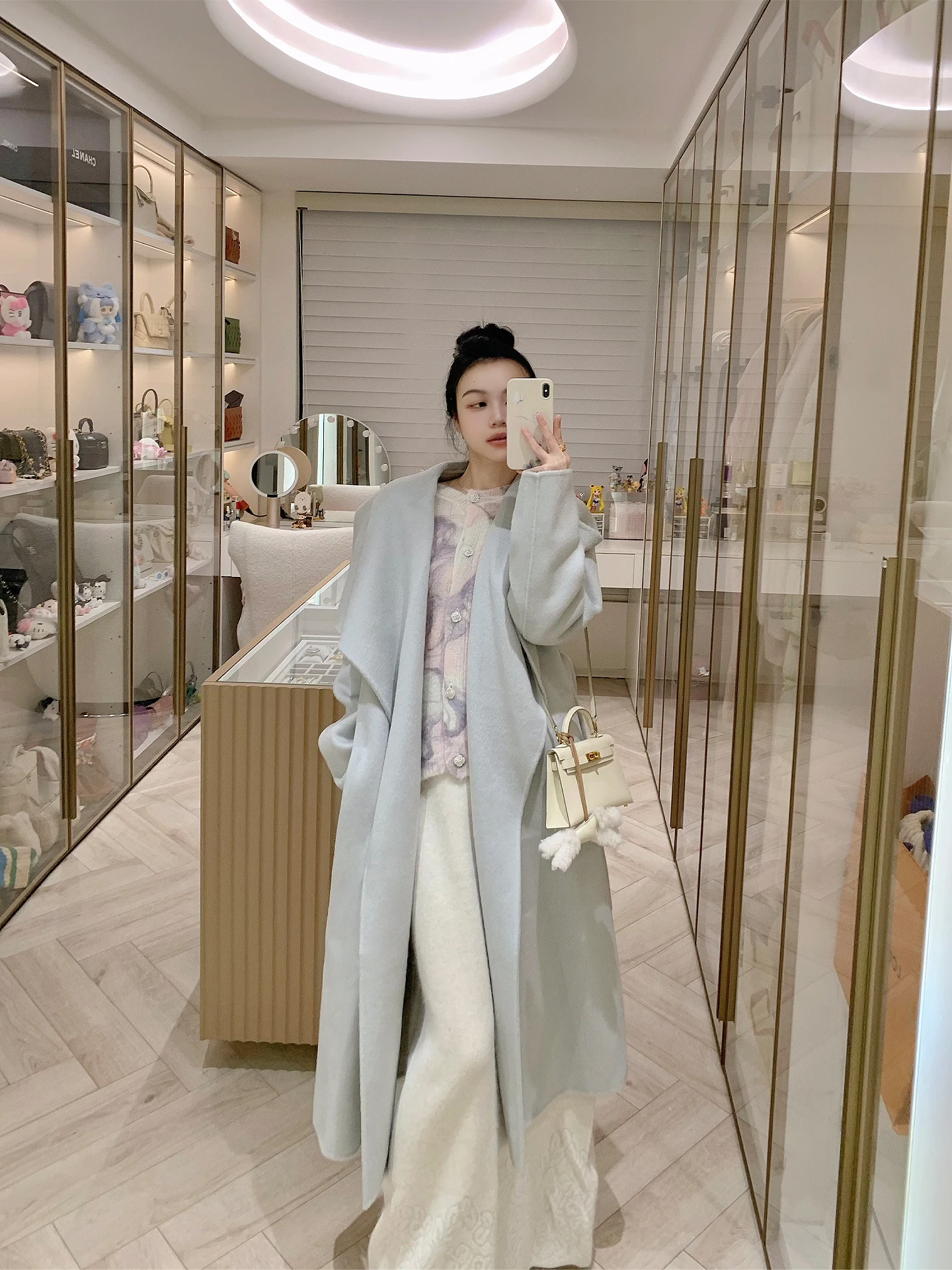

FPOH Blue ey Beautiful Winter Woolen Coat Long Fem Outerwear Ele Knitwear Korean Sle Commute Loose Fit Full Sve