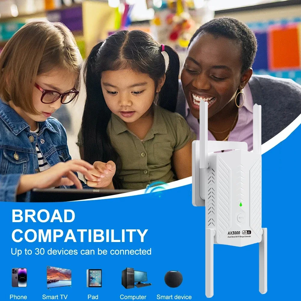 Kebidumei ax3000 wifi 6 repetidor extensor impulsionador banda dupla 2.4g/5ghz wi-fi wps amplificador de sinal roteador de rede para escritório em casa