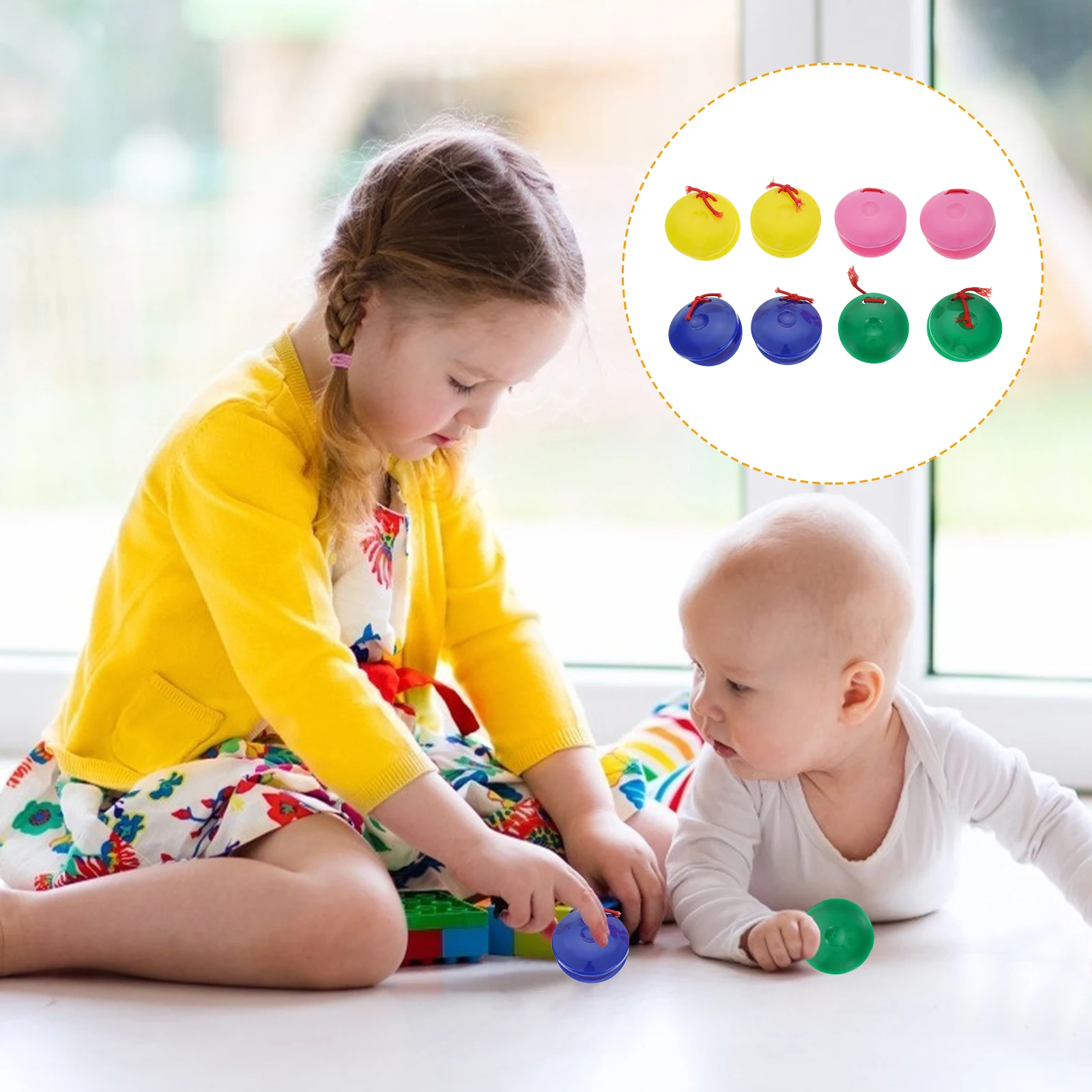 

8 Pcs Finger Castanets Kids Musical Toys Pink Yellow Blue Green Percussion Instrument Child Education Safe Plastic
