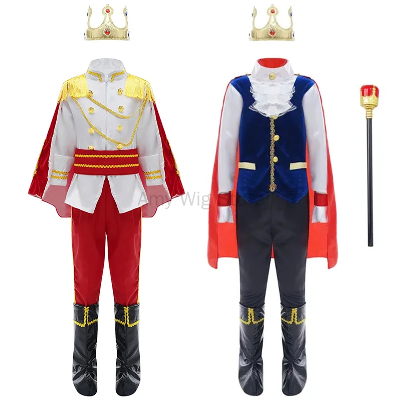 Boys Prince Costume Kids Medieval Royal Prince Outfit King Halloween Birthday Fancy Dress Up Costumes