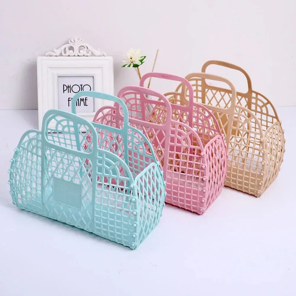 1Pc Large-capacity Bag Hollow Jelly Beach Holiday Portable Tote Bag Reusable and Easy To Clean Plastic Portable Bath Basket