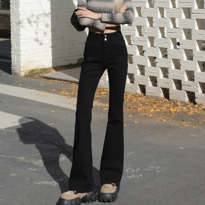 

Waed Bla Denim High Waist Slim Fit Fce Lined Floor Length Hoof Two Button Ladies Jeans Casual Cotton Fabric