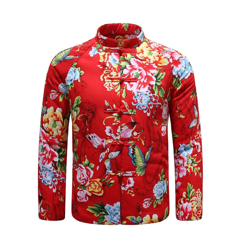 Chinese Style Print Parkas Jacket Men Winter Thick Flower Parkas Women Vintage Coat Casual Harajuku Couple Outwear Men Clothing