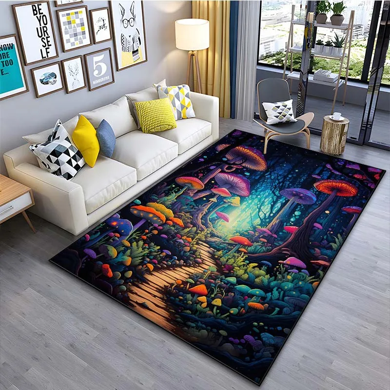 Living Room Magic Color Carpet Bedroom Kitchen Psychedelic Mushroom Non-slip Mat Home Decor Carpet Motorcycle Display  Mat