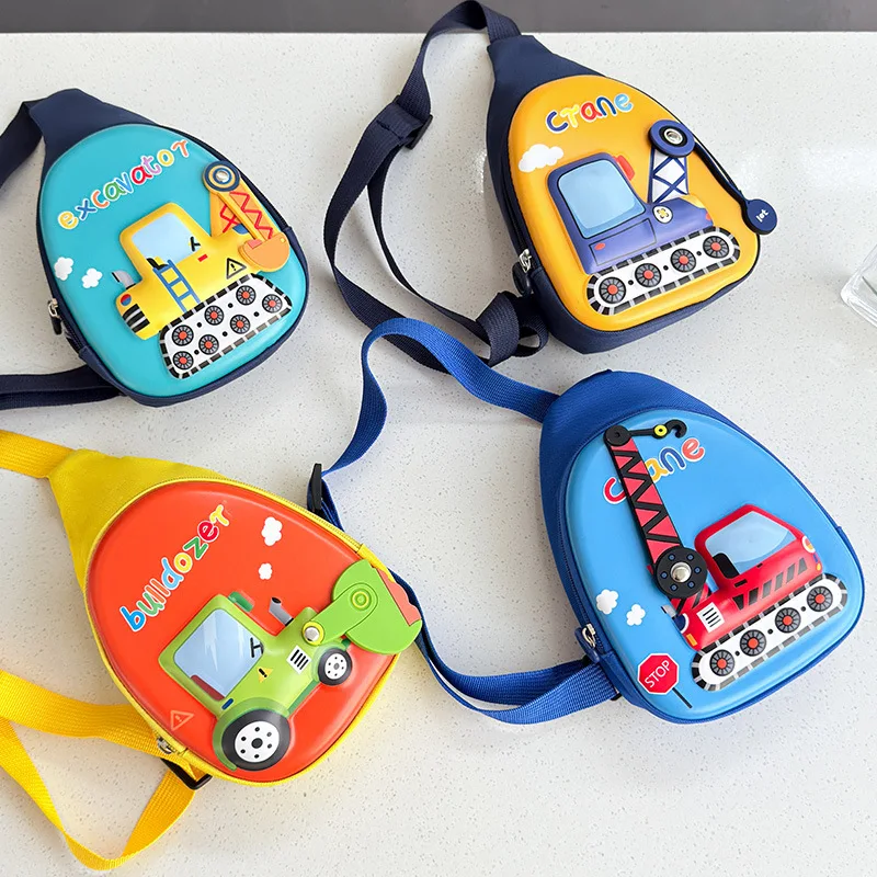 Cute excavator three-dimensional children schoolbag cartoon men and women children chest bag children hard shell crossbody bag