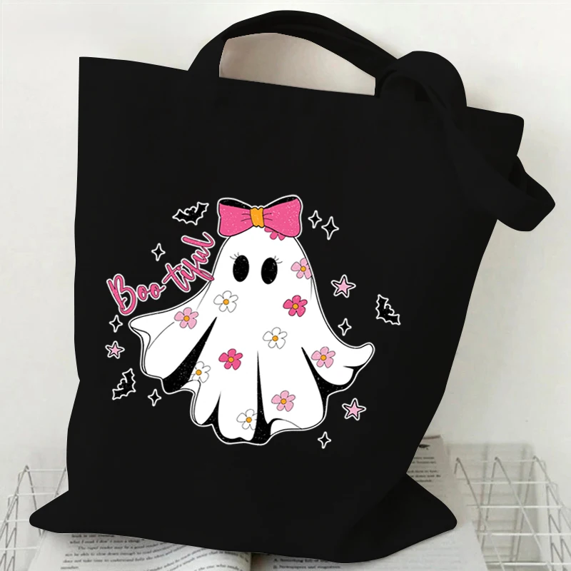 Borsa a tracolla Simpatico caffè Fantasmi Borsa tote in tela Donna Fantasma di Halloween Shopping Bag Borsa riutilizzabile femminile stile cartone