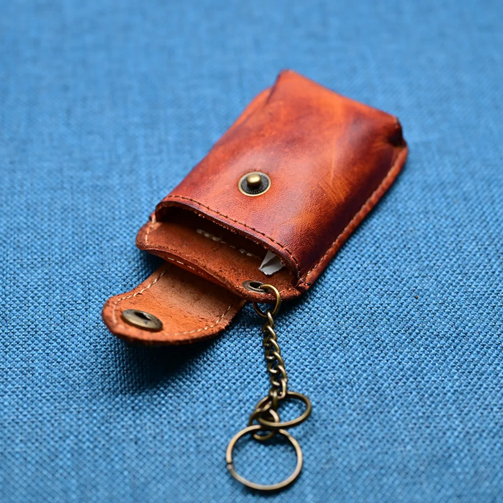 Leather Car Key Case Belt Wear Smart Belt Pouch Portable Key Case Retro Wrinkled Top Layer Cowhide Leather Key Fob Holder