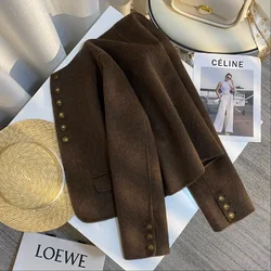 Primavera e autunno nuovo cappotto da donna a doppia faccia in cashmere marrone 2024 cappotto corto versatile alla moda alla moda da donna