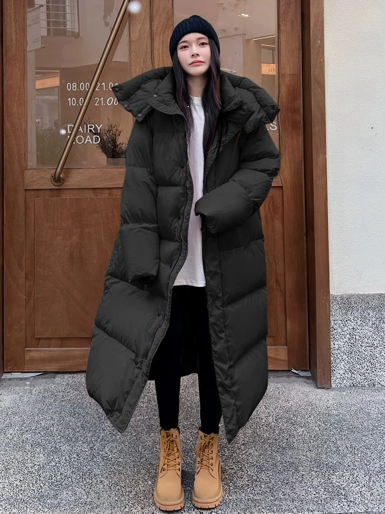 Korean Vintage Y2K Women Long Faux Fur Collar Parkas 2026 Winter Warm Thick Cotton Padded Overcoat Casual Outerwear Jackets
