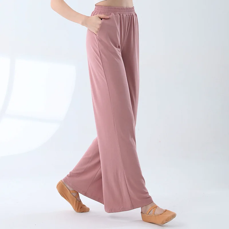 Pantaloni da ballo classici donna pratica Culottes morbido tessuto Cupro gamba larga pantaloni Harem vita alta tinta unita corpo rima