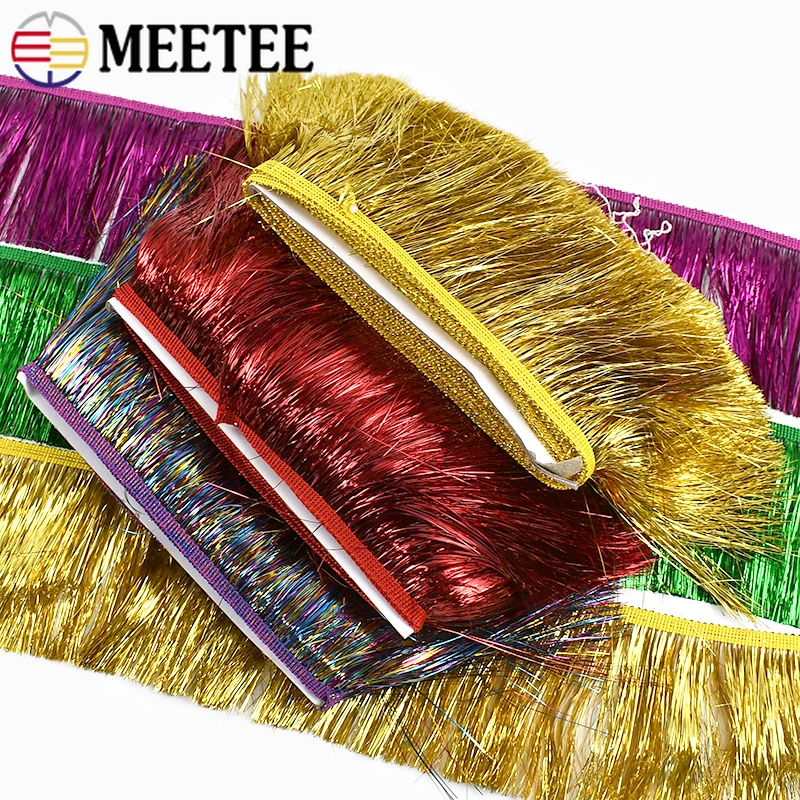 Flecos de borlas brillantes para coser ropa, adorno de encaje, vestido latino, decoración navideña, accesorios de borlas con flecos, 5 metros, 10/15/20cm