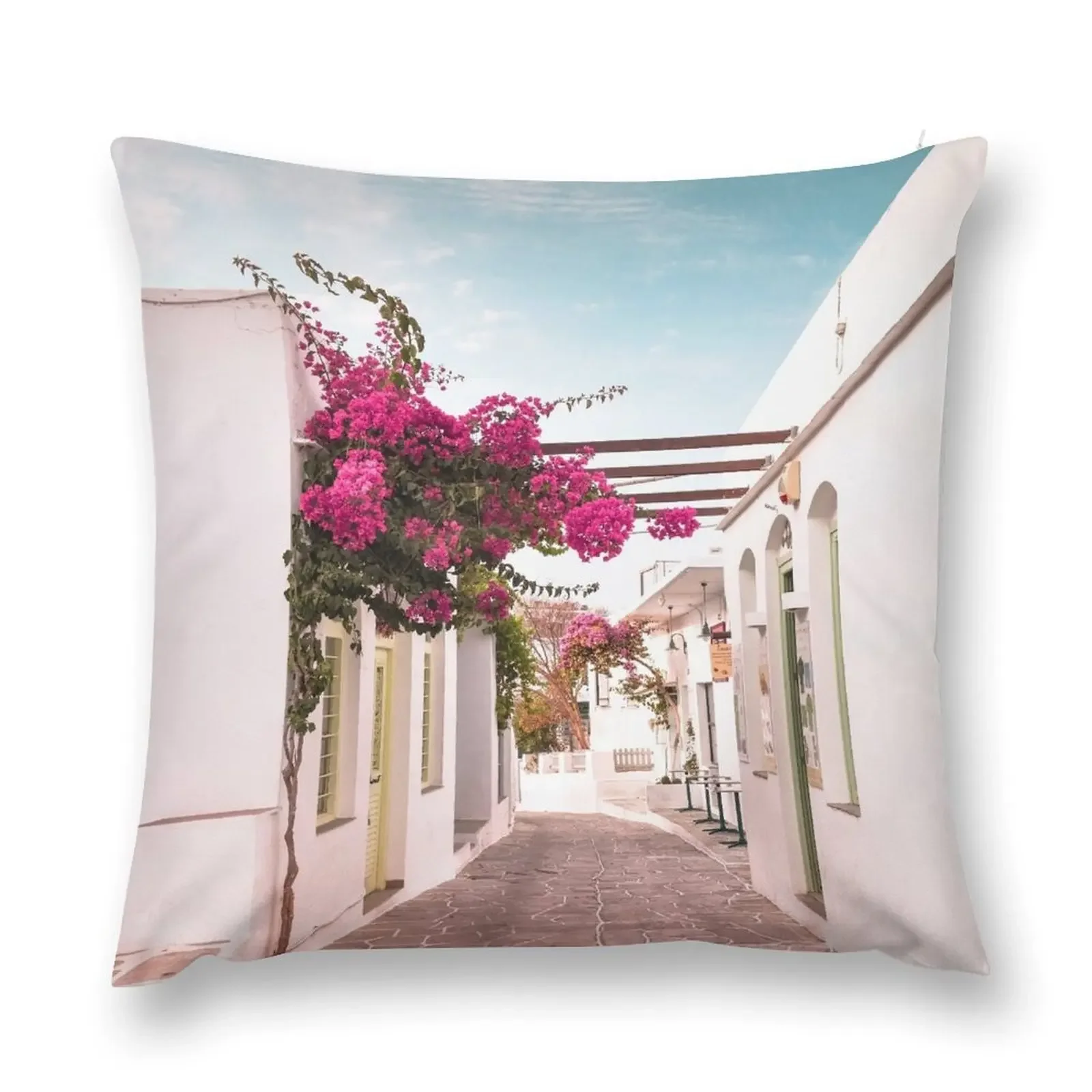 Sifnos Island Greece, Bougainvillea Street Throw Pillow Cushion Cover Cushion Child pillow