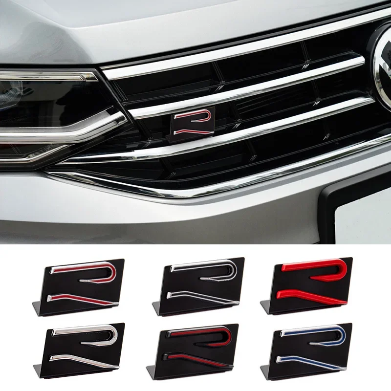 

Новый 3D металлический хромированный черный логотип R, эмблема автомобиля, передняя решетка, значок на задний багажник, наклейка для Volkswagen VW Golf 8 MK8 R Line, аксессуары