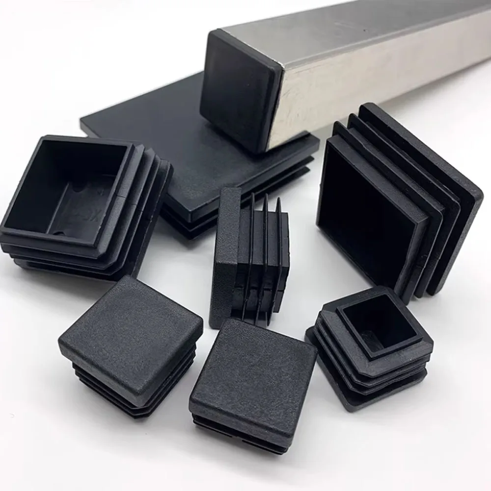 15 to 100mm Black Rectangular Blanking End Plug Plastic Tube Cap Table Chair Decorative Foot Pad