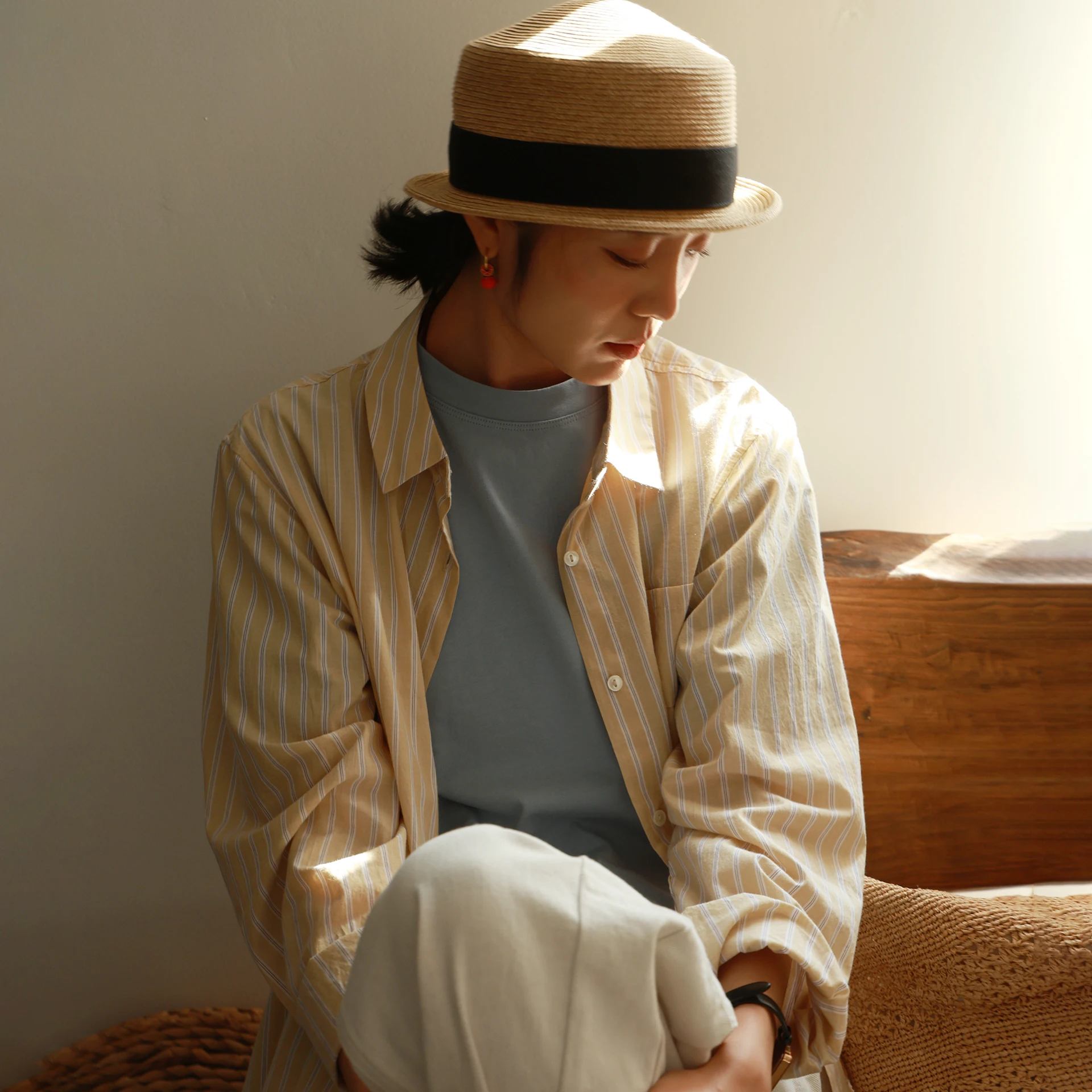 

Artistic Cotton Stripe Shirt Women's Lightweight Soft Comfortable Sundress Casual Straight Cut Long Sleeve Breathable Spring ...