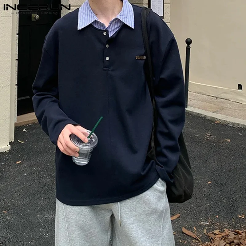 

Толстовка INCERUN мужская с лацканами и длинным рукавом, повседневный свитшот в Корейском стиле, уличная одежда, Свободный пуловер, осень 2024