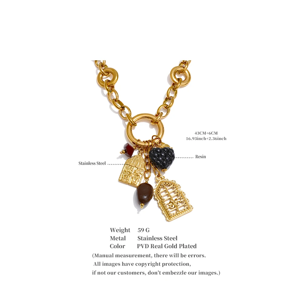 Yhpup Statement-Halskette mit Herz-geometrischem Charm-Anhänger aus Kunstharz, handgefertigt, Edelstahl, stilvoll, einzigartig, unverwechselbar, trendiger Schmuck – Detail 6