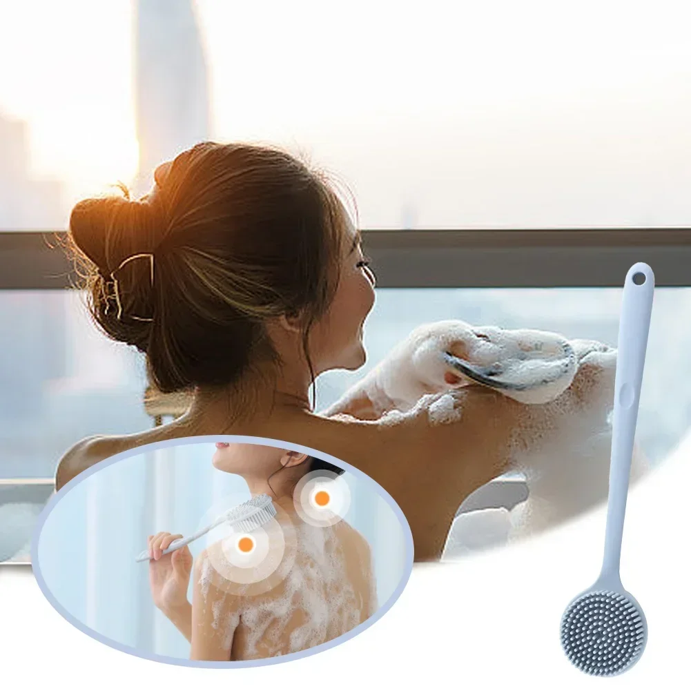 ซิลิโคนยาวแปรงอาบน้ํา Soft Haired ขี้เกียจ Bath เครื่องมือกลับ Scrubber ฟองน้ํา Exfoliating Skin Massager เครื่องมือห้องน้ํา