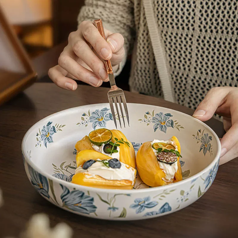 Salad Plate High-Temperature Decal Ceramics Tableware Bowl Kitchen Tableware Creativity Deep Dish Yogurt Bowl Large Capacity