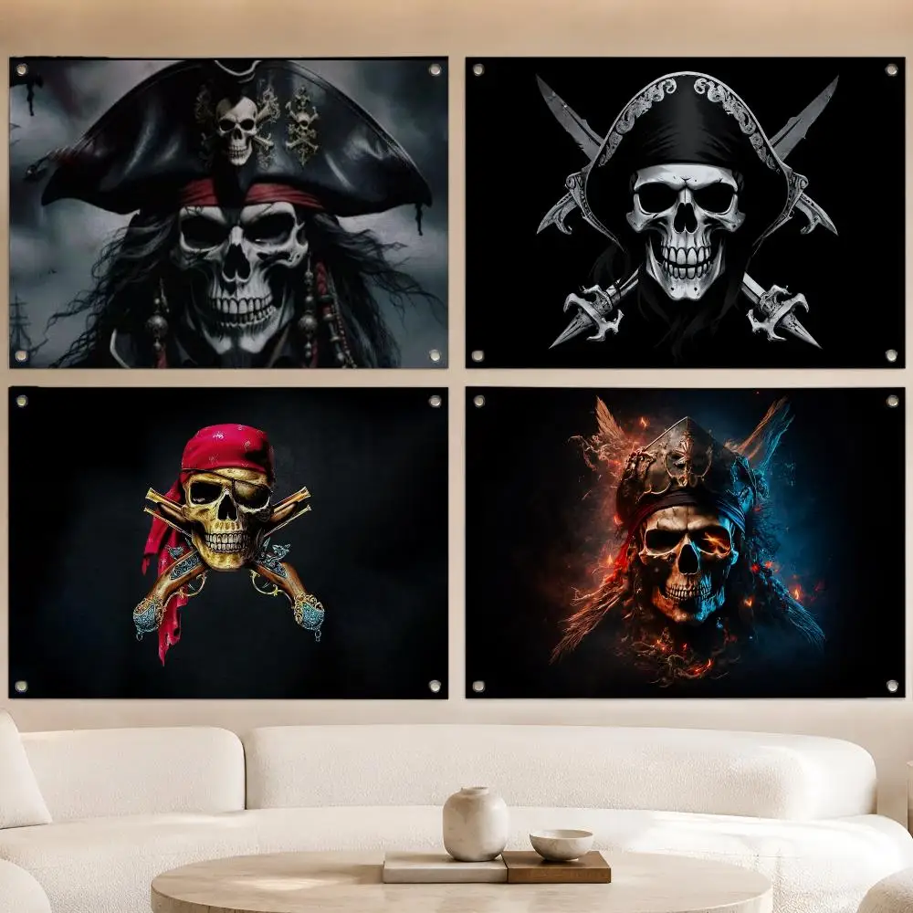 Pirate Art P-Pirate Crossbones Flags Fan Banner Tapestry Wall Hanging Garage BarDorm Camp Party Outdoor Home Decor Gift