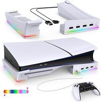 IPEGA Horizontal Stand with RGB LED Light for P5 Slim &P5 Pro,Console Accessories with 14 Light Modes and 4-Port USB Ports