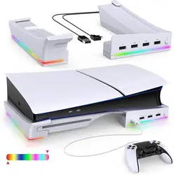 IPEGA Horizontal Stand with RGB LED Light for P5 Slim &P5 Pro,Console Accessories with 14 Light Modes and 4-Port USB Ports