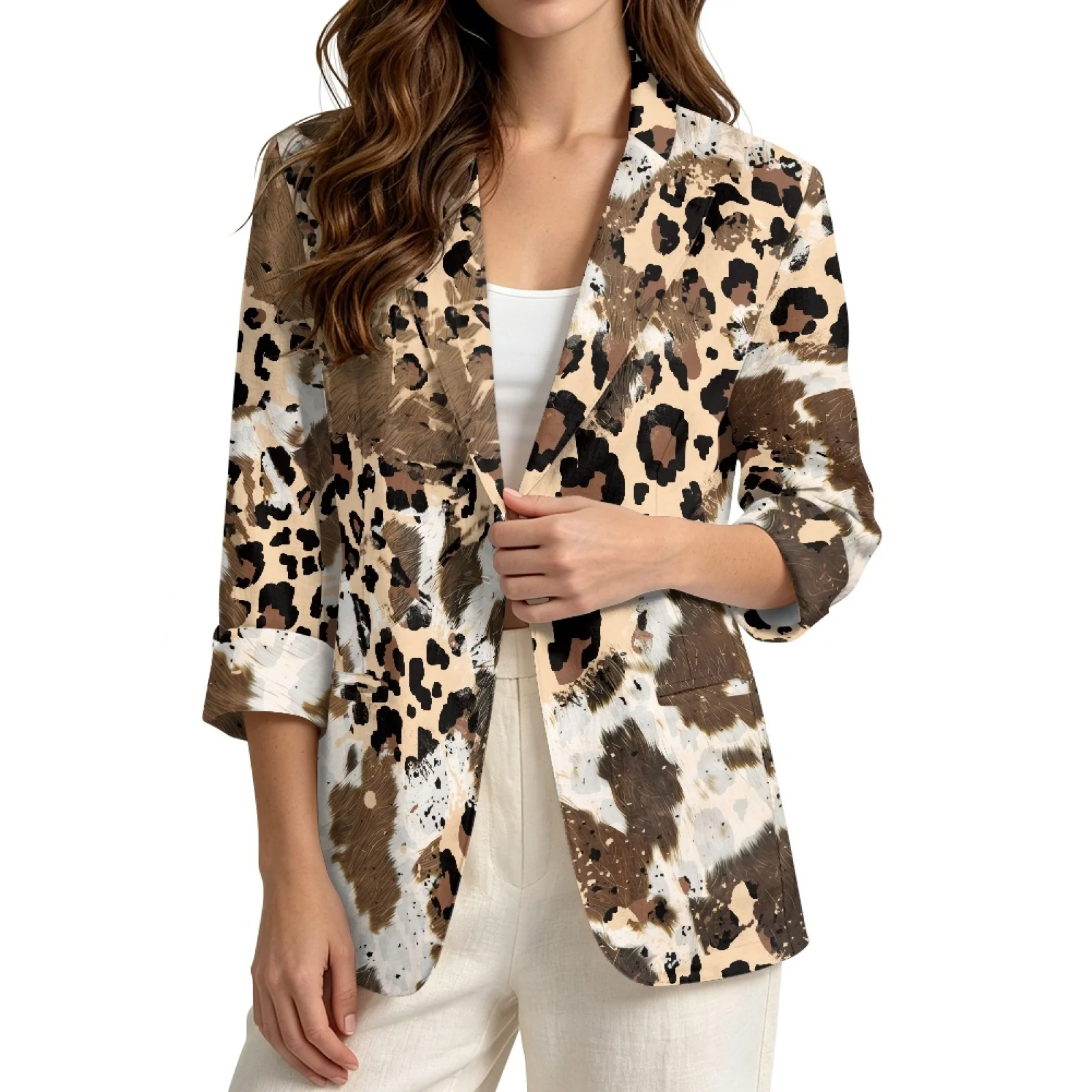 PENSTROLL Leopard Print Linen Like Jackets Dressy Tops for Women Casual Beach Cover Up