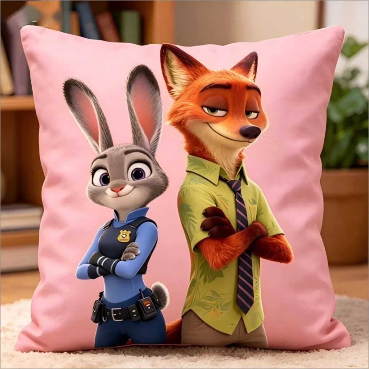 Zootopia Cartoon-Charakter doppelseitiges Dekokissen, niedliches Dekokissen mit Judy Nick Tiermotiv
